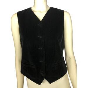 Liz Sport Black Velvet Vest fully lined and button closing back tie size 6